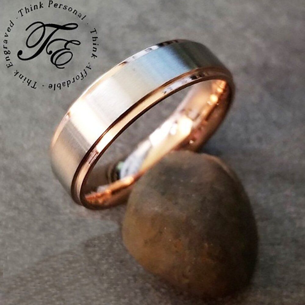 Men's Two Tone Rose Gold and Silver Promise Ring Band - Promise ring For Him